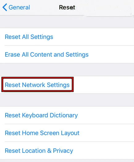 رفع خطای اس اس ال در iphone با Reset network sETTINGS