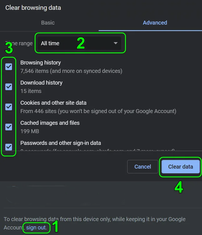 Clear Data در گوگل کروم